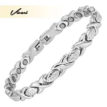 Vivari благородный оздоравливающий Магнитный браслет для Для женщин с рисунком растений листьев серебро Цвет Нержавеющая сталь браслет магниты ювелирные украшения браслет шармы