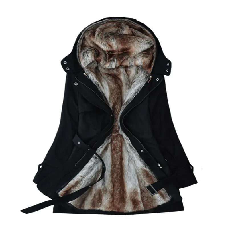 Billig 3 farben Winter Warme Frauen Schwarz Mit Kapuze Faux Pelz Mantel Jacke Mode Armee Grün Dünne Liner Baumwolle Mantel Dropshipping Mäntel