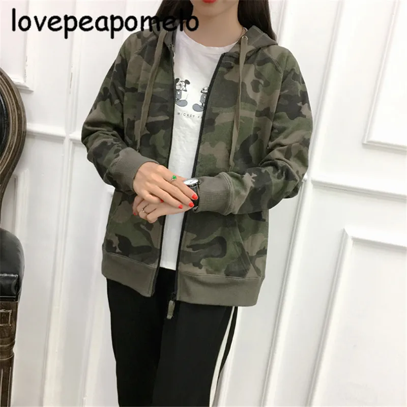 

Women's Jacket 2018 Spring And Autumn camouflage Outerwear Military Lage Size Hoodies Fashion Loose Female Print Coat J395