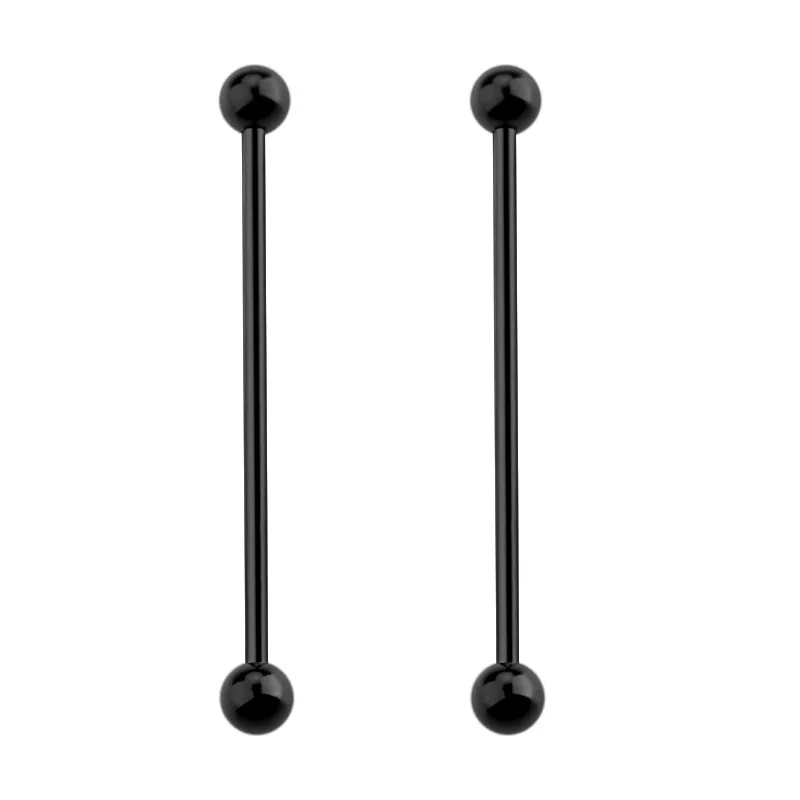 2PCS Fashion Titanium Steel Industrial Cartilage Earrings 40cm Long Barbell Ear Plugs Silver Black 1.6mm Body Piercing Jewelry3