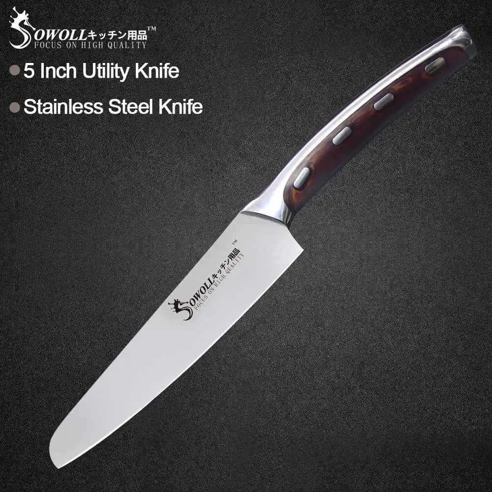 Sowoll, нож из нержавеющей стали, бесшовная сварочная смола, ручка из волокна, высокоуглеродное лезвие, нож для шеф-повара, инструменты для приготовления пищи - Цвет: C.5 Utility knife