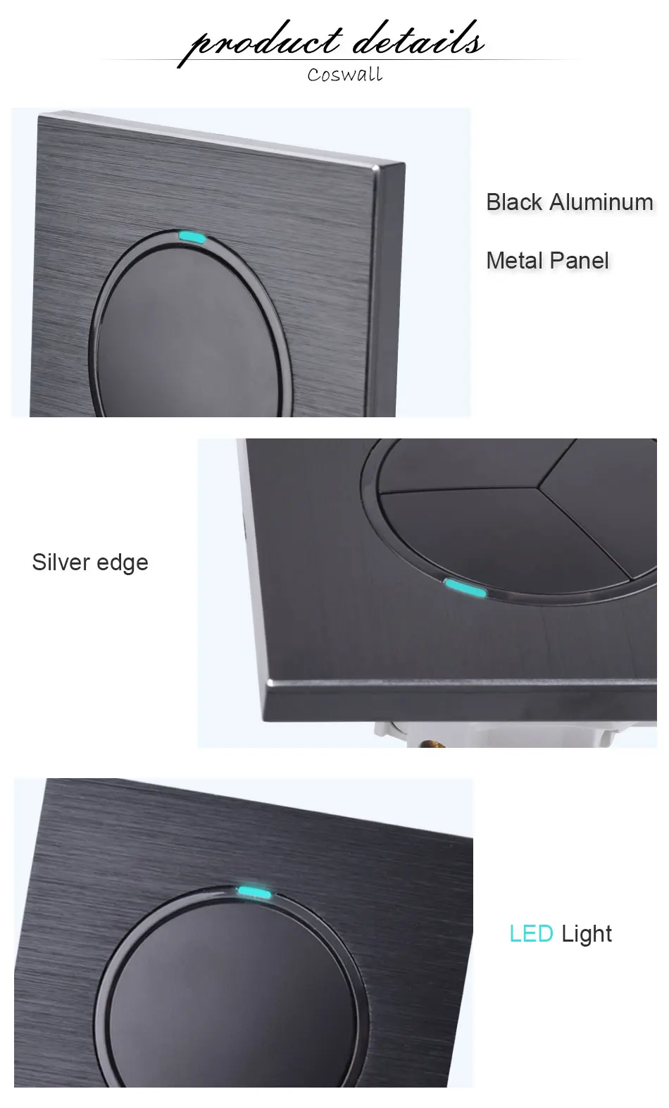Todo o Alumínio Padrão da ue Tomada de Parede com Dupla Coswall Metal Painel Preto Porta Carregamento Usb 2.4a Saída R12 Series 16a 7 High Quality Renovação da Casa