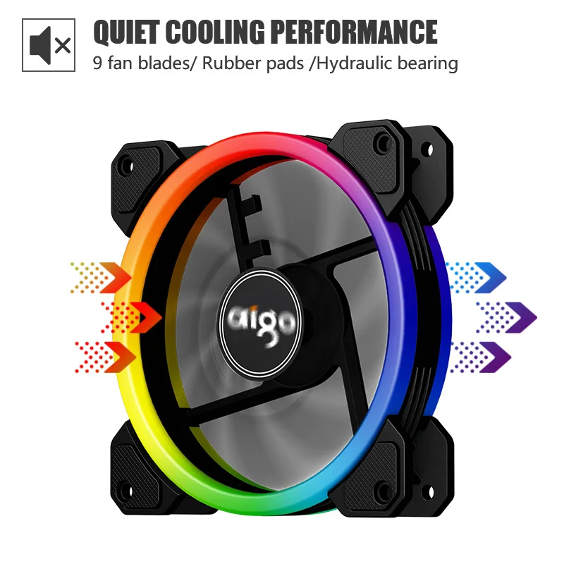darkFlash Aigo DR12 Computer Case Fan PC Cooling Fan Light RGB Adjust LED 120mm Quiet IR 2