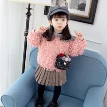 Детская одежда, зимний утепленный вельветовый пуловер для девочек теплая одежда с мехом очень милая