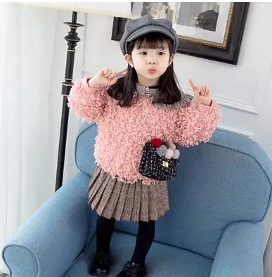 

Children's clothing wholesale Winter new girls thickening plus velvet pullover Warm bottoming fur clothes are very cute 2018