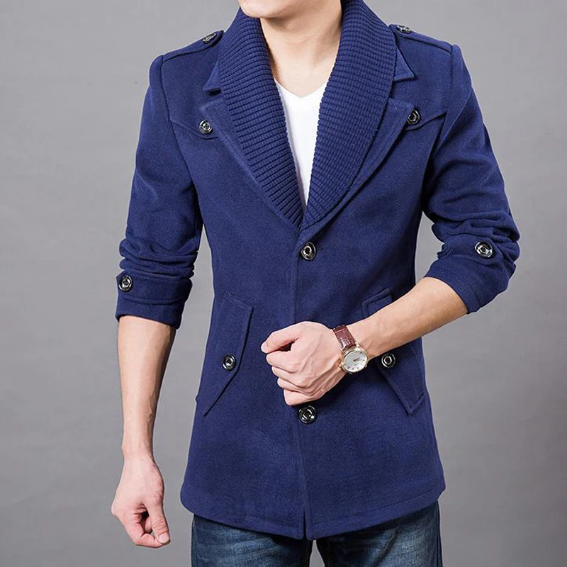 Autumn winter wool blends slim coat single breaste...