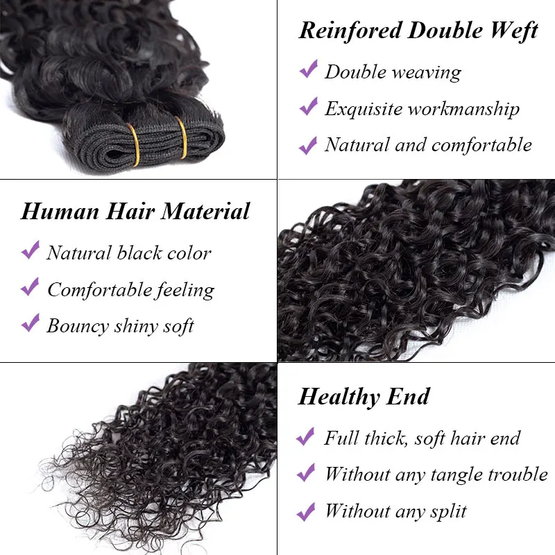 Brazilian Hair Water Wave Bundles With Closure 100% Remy Human Hair Extension 3 Bundles With Lace Closure Natural Color Ccollege