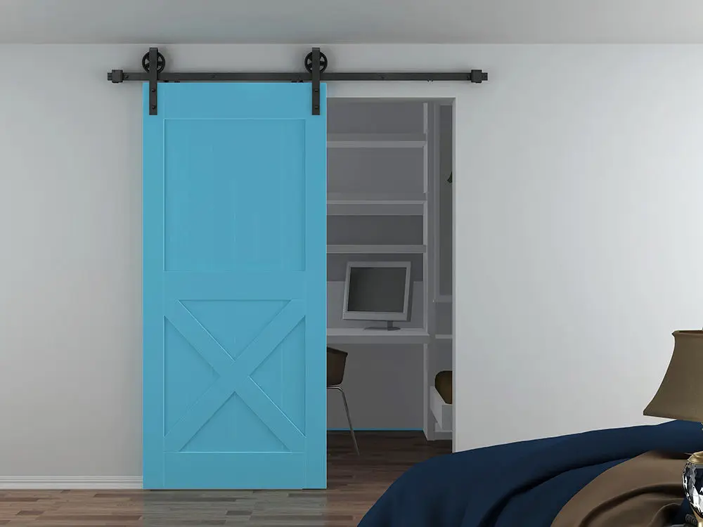 DIYHD 6.6FT Two side Soft close Barn Door Hardware Big Spoke Wheel Barn