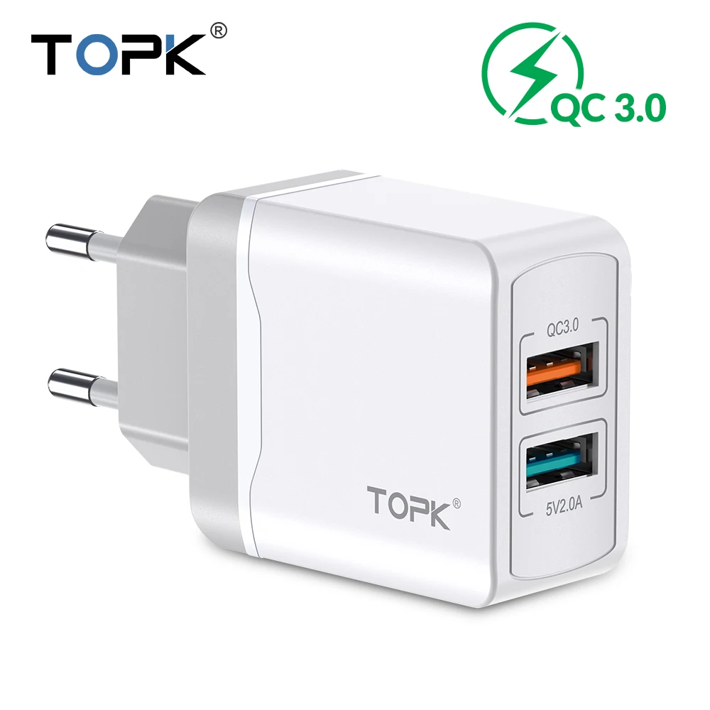 TOPK Quick Charge 3,0 28W QC 3,0 адаптер зарядного устройства с двойным USB EU вилка Дорожное настенное зарядное устройство для мобильного телефона для iPhone samsung Xiaomi