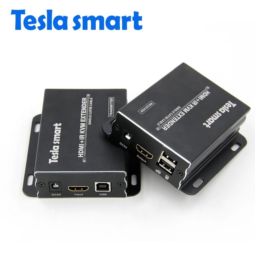 Tesla smart KVM HDMI Extender 60m USB HDMI IR KVM Extender by CAT5e/6 (1 Extender TX+1 Extender RX)