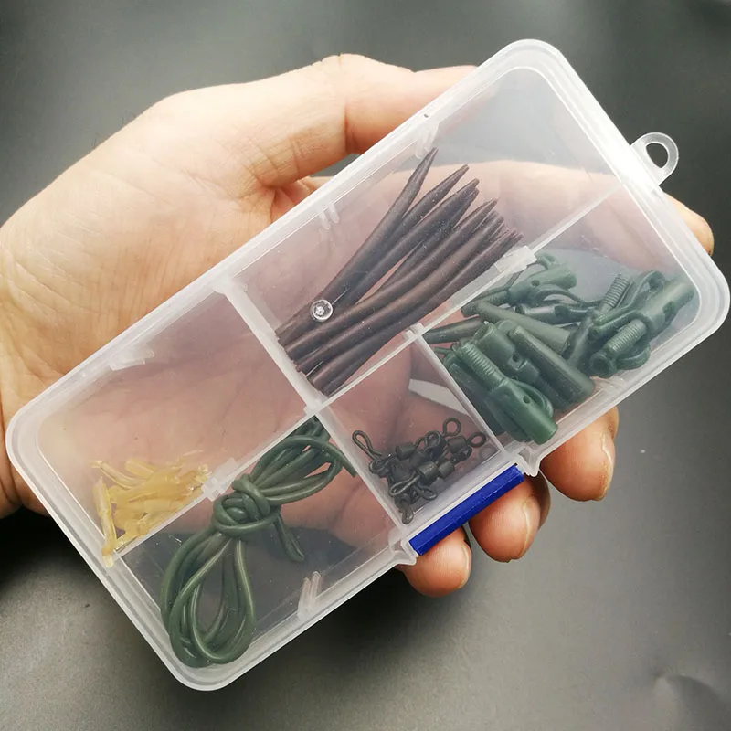

1Set[61pcs] Terminal Carp Fishing Tackle Safety Lead Clips with Pins Tail Rubber Tubes Anti Tangle Sleeves Quick Change Tools