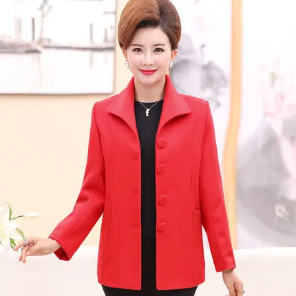 Однобортный женский шерстяной пиджак для среднего возраста, пальто, весна-осень, тонкая элегантная короткая верхняя одежда для мамы, большие размеры, повседневные куртки 4XL - Цвет: Big red