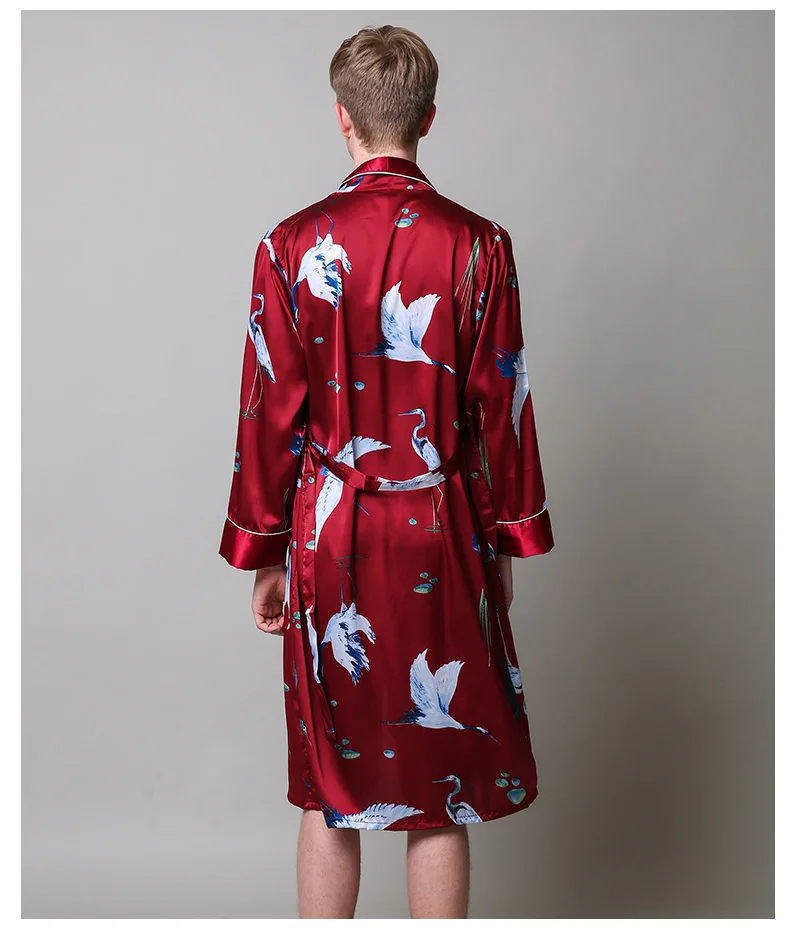 Two-Pieces Silk Nightgown Satin male Sleepwear Loose Tiger Dress Silky Long Sleeve Robe and Long Pants bathrobe set for Men mens pjs