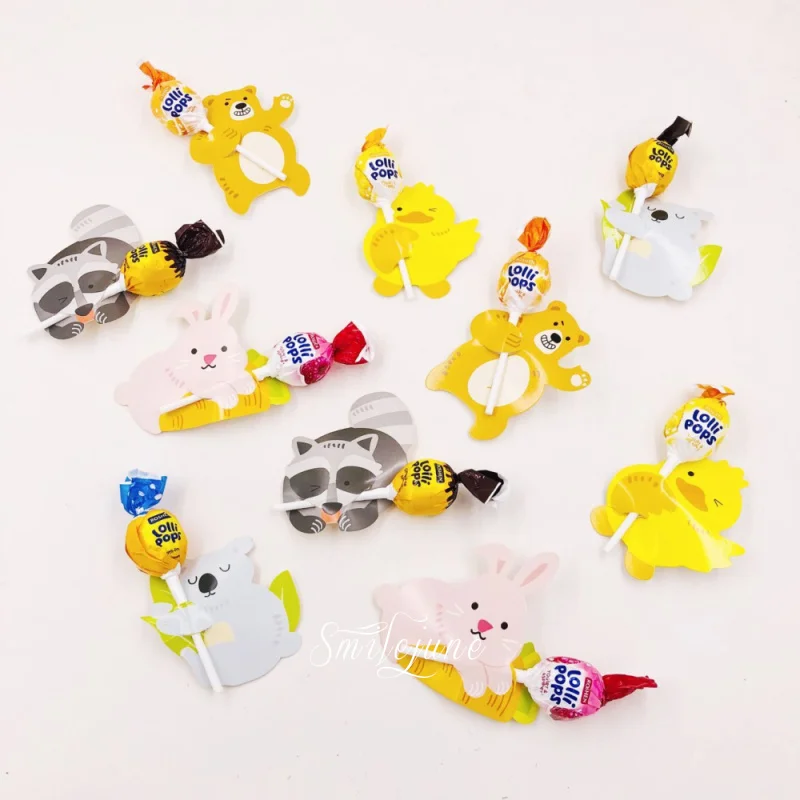 

48pcs Candy Lollipop Decoration Gift Cute Animal Card Birthday Party For Kids Wedding Decor,Not included Lollipop