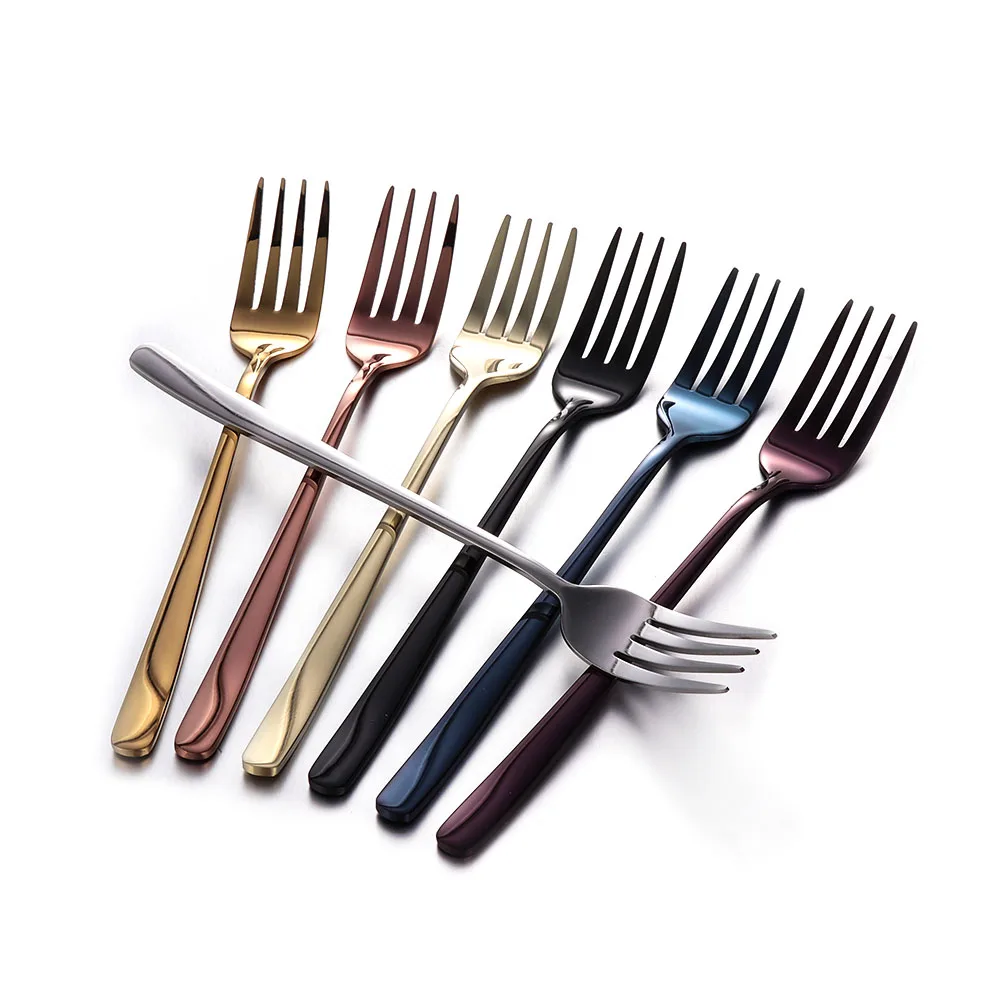 

Colorful Stainless Steel Fruit Dessert Fork Cake Snack Small Dinnerware Cutlery Long Handle Tableware Fork Kitchen Tool