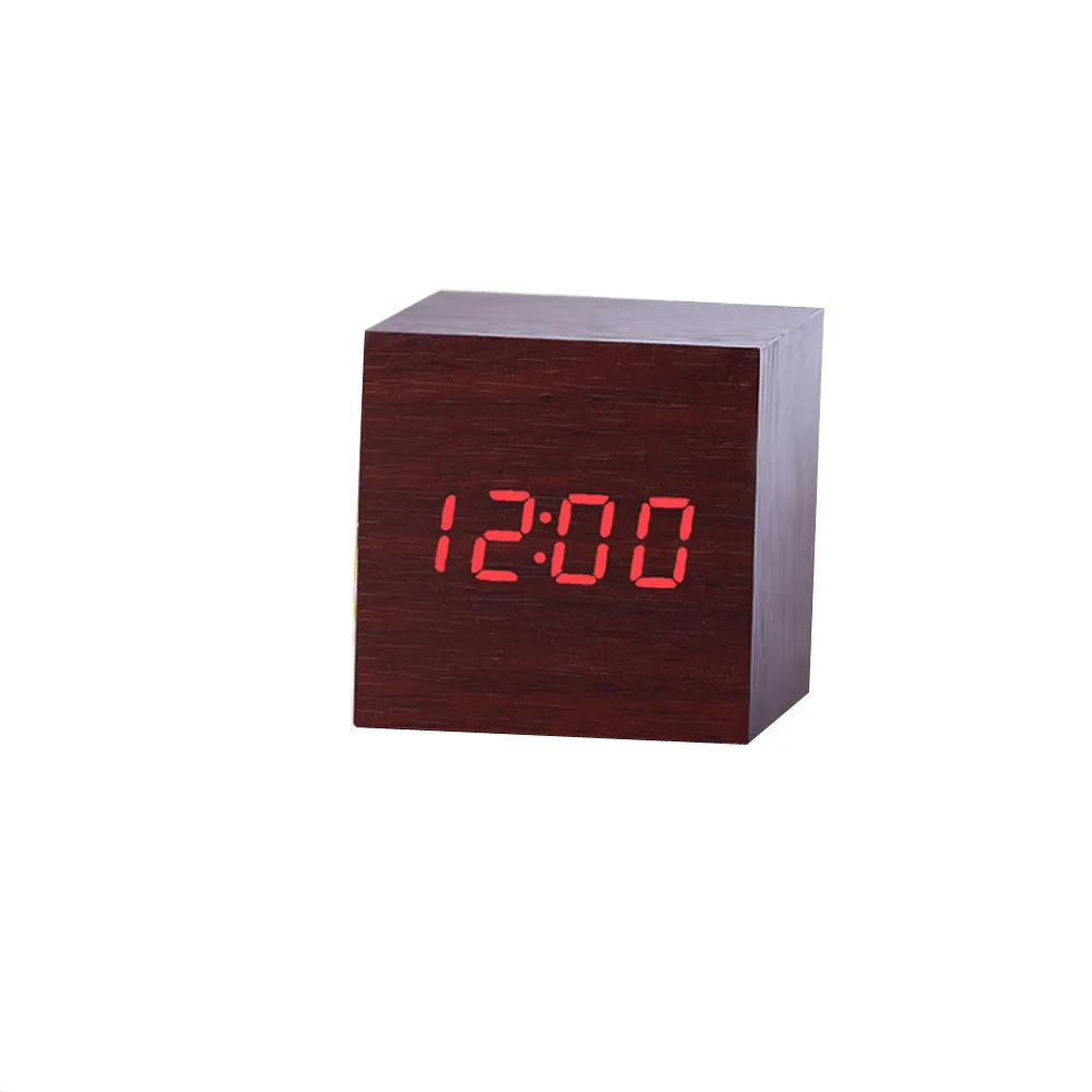 Многоцветные деревянные часы с управлением звуками, современный деревянный цифровой светодиодный Настольный будильник с термометром, таймер, календарь, настольный декор 314Z - Цвет: M