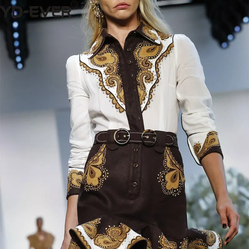 

2019 Fashion Runway Women Sets Long Sleeve Slim Blouse and Mini Skirts