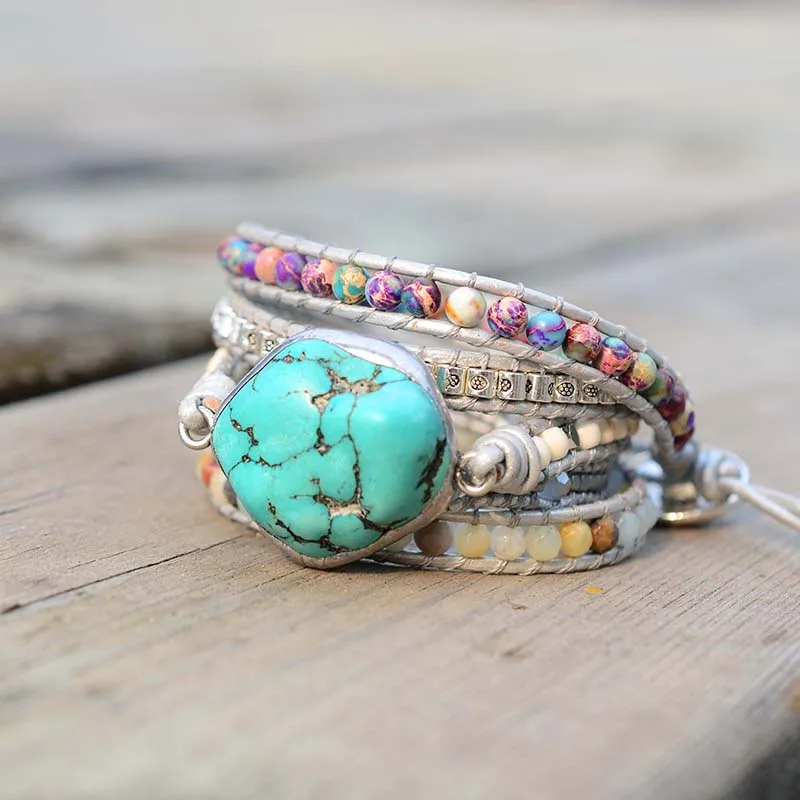 Protection Turquoise Wrap Bracelet on table