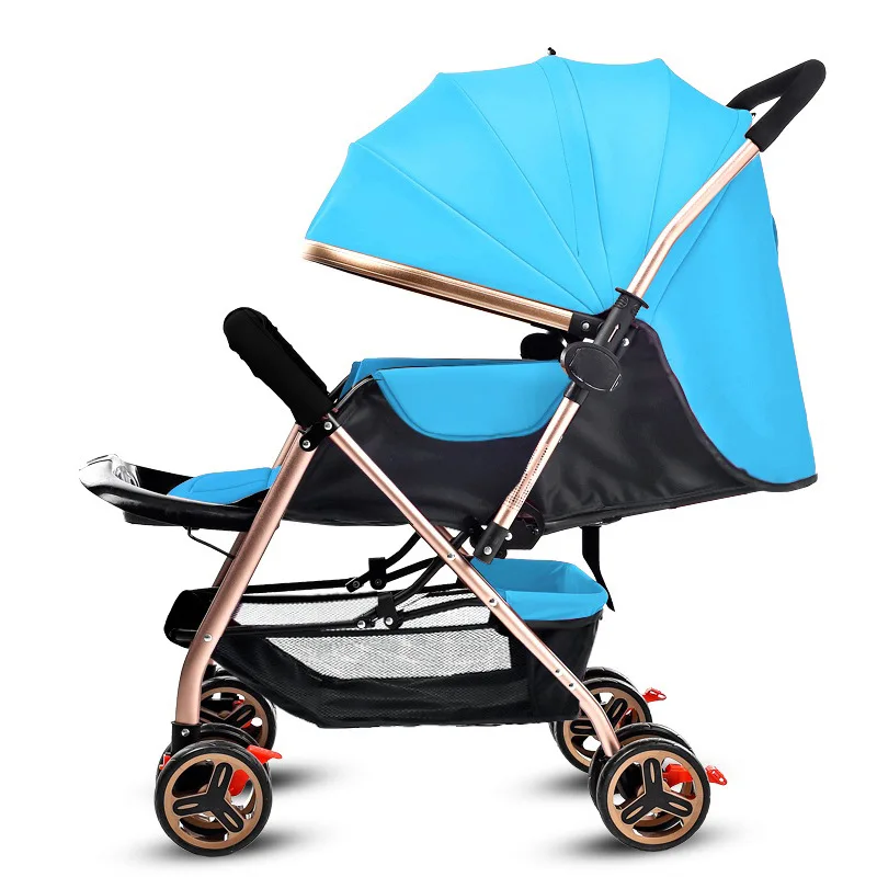 Легкая четырехколесная детская коляска, портативная складная двухполосная коляска, может лежать на колесиках - Цвет: Blue