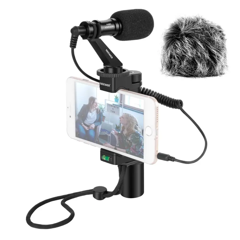 

Neewer Smartphone Video Rig with Grip Handle, Microphone, Furry Windshield, Compatible with iPhone Sumsang Huawei, DJI Osmo