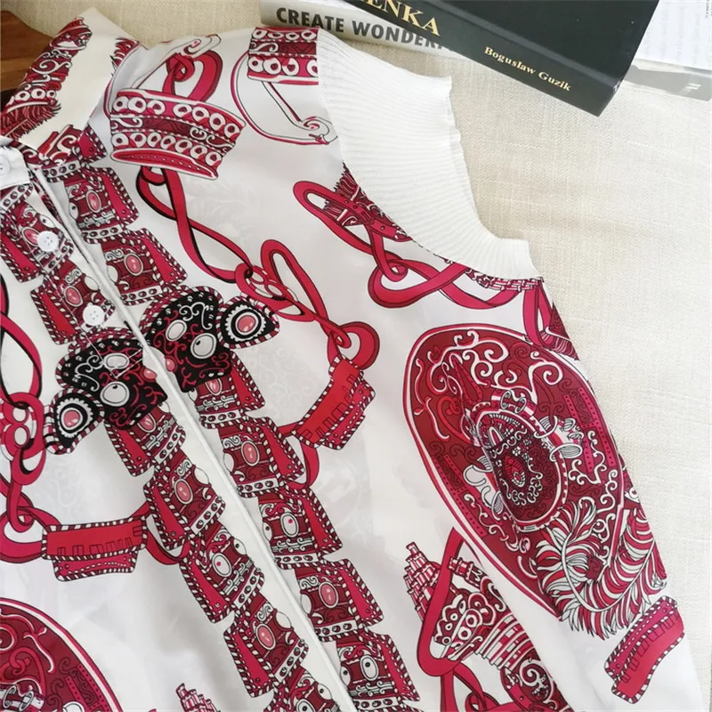 Роскошные Дизайнерские брендовые блузки для женщин, с коротким рукавом, винтажные, богемные, с принтом, шелковые, вязанные рубашки, кардиган