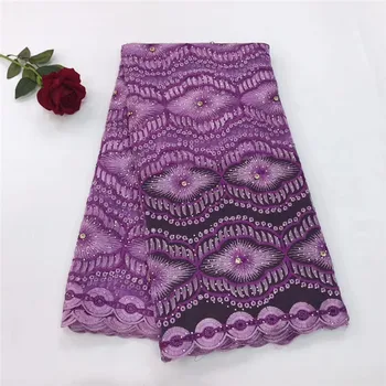 

latest african tulle lace fabrics high quality 2018 white lace with 3D flower french lace fabric with stones purple H1237