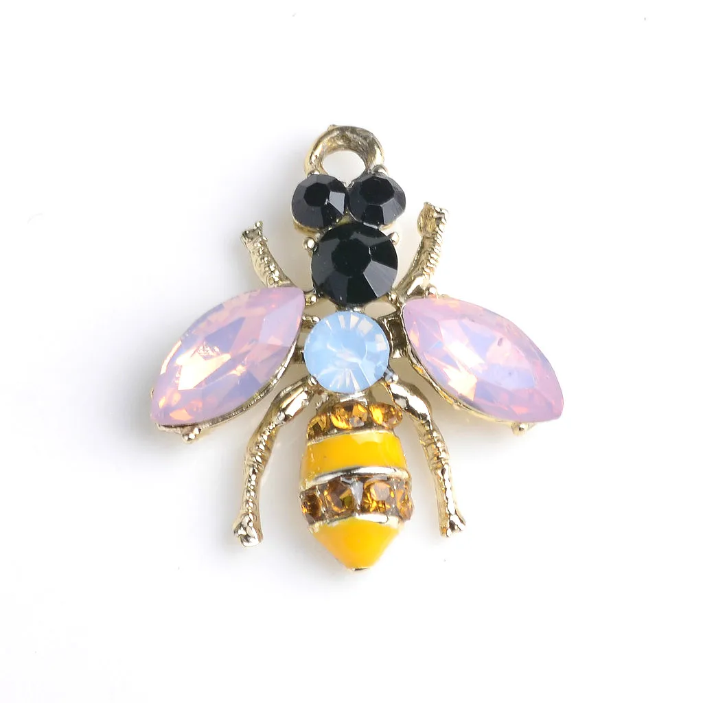 5pcs Mini Enamel Rhinestone Bee Charms Pendants Beads fit Necklace Bracelet Jewelry Making Crafts DIY Kegchain/Phone/Bag Charms