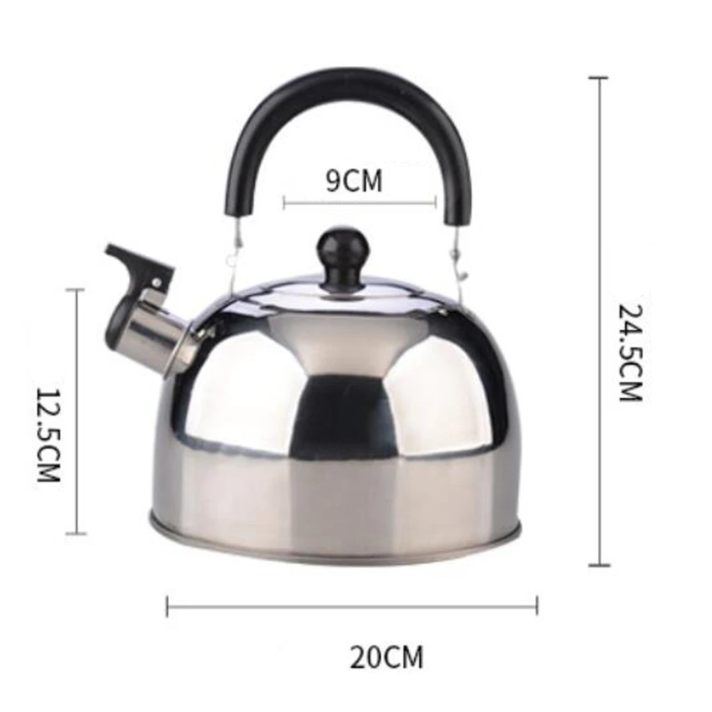 Outdoor Camping Stainless Steel Whistling Kettle Kitchen Tea Pot Silver 3L