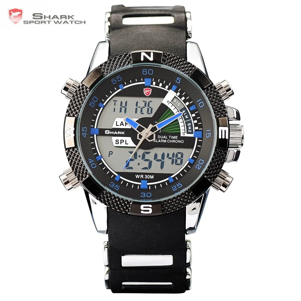 

Porbeagle SHARK Sport WatchNew Men Fashion Digital Date Stop Multifunction 3ATM Waterproof Rubber Strap Relogio Masculino /SH044