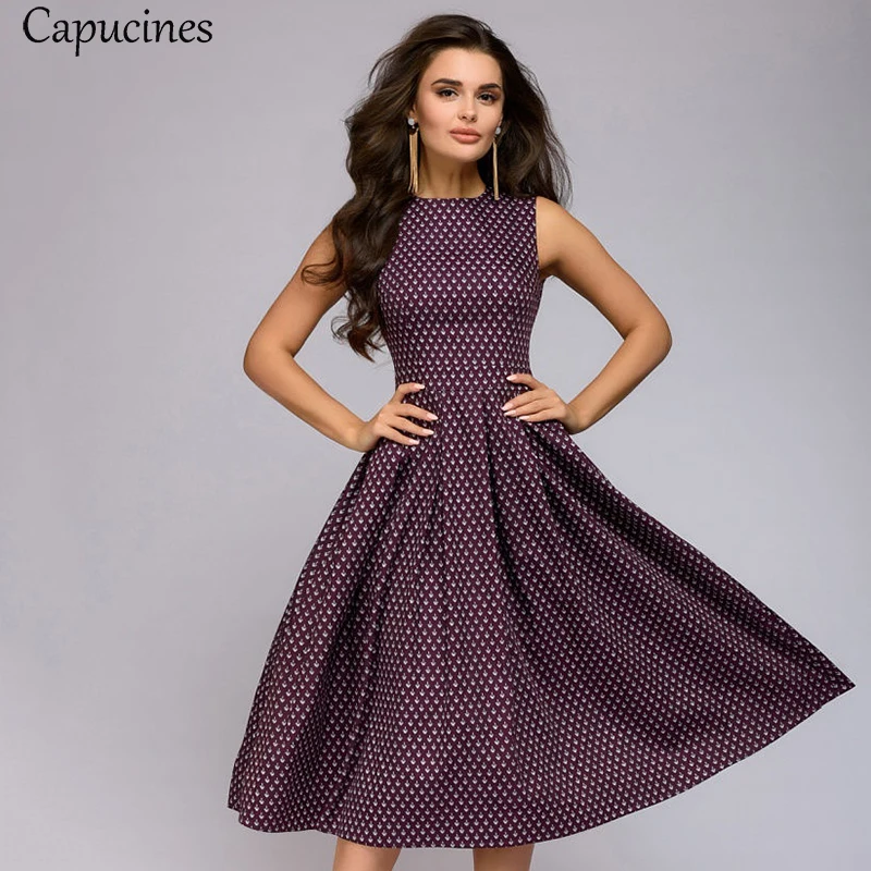 

Capucines 2019 Summer Printed Sexy Backless Dress Woman Elegant Open Back Medium Long A-Line Sleeveless Casual Party Dresses