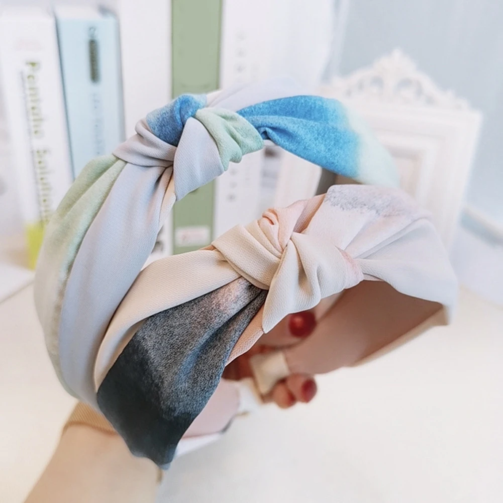 

Print Hairband Summer New Fashion Skin-Friendly Hair Accessories Sweet Color Ink Knotted Cross Wide Pink Blue Yellow Hair Ties