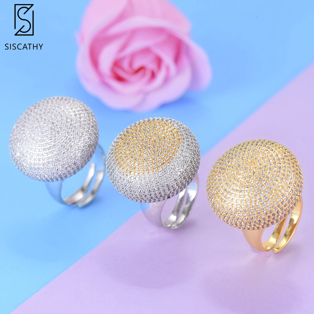 

SISCATHY 3Colors Charms Big Ball Cubic Zirconia Rings Female Dubai Wedding Party Ring For Women Jewelry Bagues Anillos 2019
