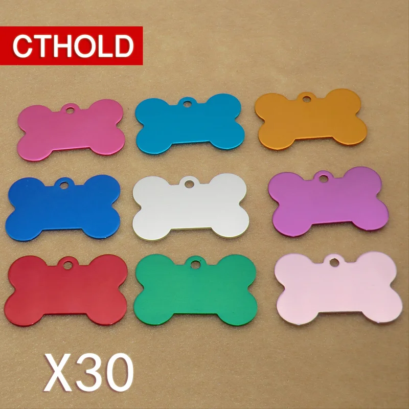 

CTHOLD 30pcs bone shape Collar Accessories Personalized Dog ID Tags Aluminium Customized Pet Tag For Dog Cats Engraved Dog Tag