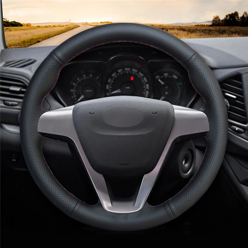MEWANT черный чехол рулевого колеса автомобиля из натуральной кожи для Lada Vesta 2015 2019