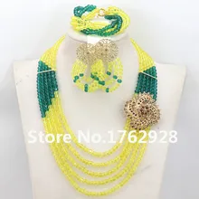 Новинка! Желтый павлин зеленый костюм нигерийские Свадебные африканские бусы комплект ювелирных изделий Кристалл ожерелья, Наборы свадебных ювелирных изделий