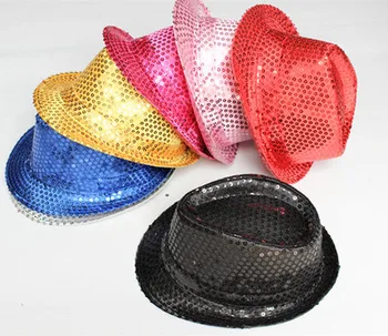 

50pcs/lot Free Shipping Wholesale Party Favor Women and Men Paillette Top Hat Wedding Show Performance Adult Bling Sequin Fedora