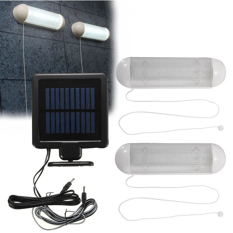 

Waterproof 5V Solar Powered 2pcs LED Solar Light LED Outdoor Light Bulb Garage Shed Corridor Stable Cord Switch Lamp