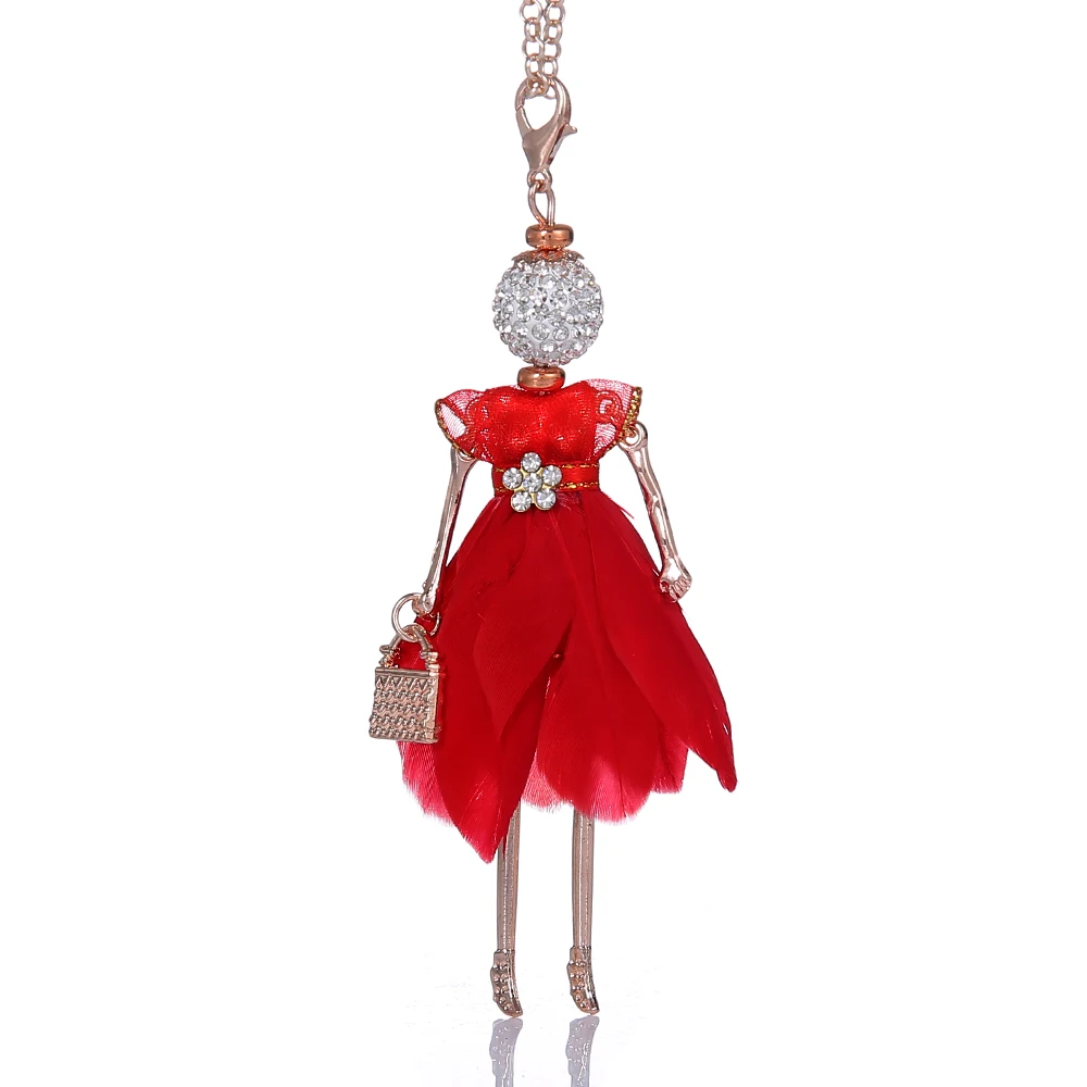 Statement Feather Doll Necklace Dress Handmade French Pendant 2018 News Alloy Girl Women Flower Fashion Jewelry | Украшения и
