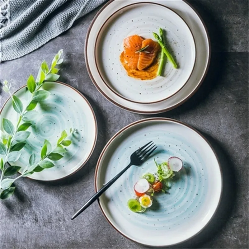 

KINGLANG Nordic style ceramic disc breakfast plate household tableware dish deep cake plate tableware