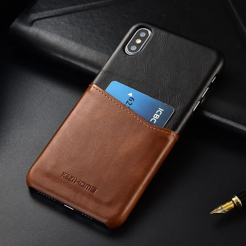 

Case for iphone Xs Max KEZiHOME Two Colors Genuine Leather Hard Back Cover For iphone X Xr Xs with Card Pocket