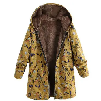 

Warm Women Thick Coats Winter Ladies Jacket Hooded Hoodies Floral Zipper Outwear Parka Plus Size