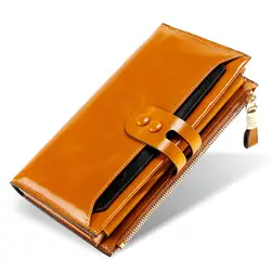 Женские кошельки RFID Блокировка кожаный кошелек, Длинный кошелек тройного сложения, кошелек большой емкости на молнии