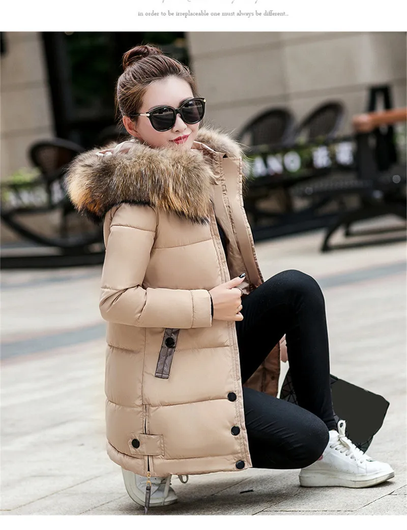 Зимняя куртка для женщин, Большая Меховая парка с капюшоном, длинное пальто, женское хлопковое стеганое зимнее пальто для женщин, теплый плотный пуховик для женщин