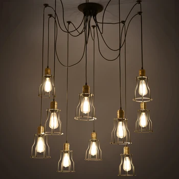 

Industrial vintage led pendant lights metal for high ceiling kitchen dining room bar adjustable spider led ceiling lamp E27 bulb