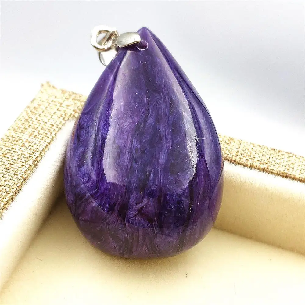 

Genuiene Natural Charoite Deep Purple Necklace Gemstone From Russia For Women Men Beads 35x24x11mm Charoite Jewelry AAAA