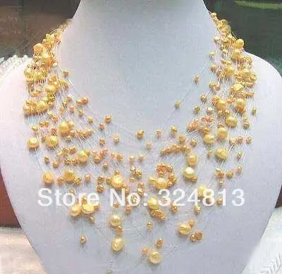 

Free shipping@@@@@ Fancy Charming Starriness Yellow Pearl Necklace a