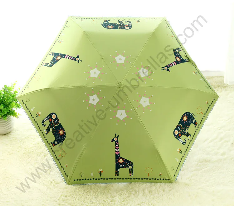 4pcs/lot 4colour optional three fold windproof 4 times black coating Anti-UV parasol alloy fiberglass Elephant deer umbrellas | Дом и сад