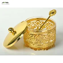 Neue Elegante glod finish metall acryl salz/zucker/tee/kaffee gläser gloden europäischen stil caster geschirr geschirr sets