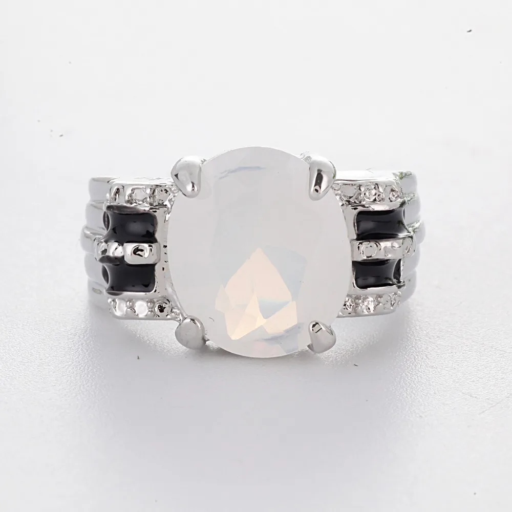 Rainbow Moonstone Party Ring Round Wedding Ring Silver Color Rings for Women Girl Fashion Jewelry Anillos Mujer O5Q596