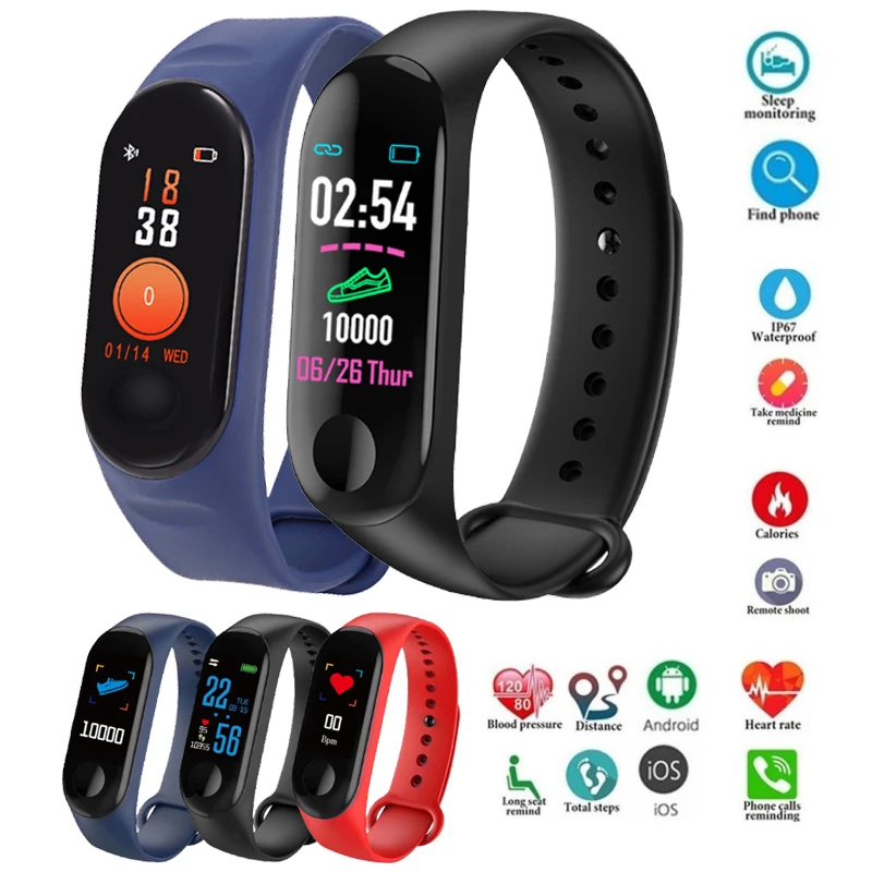 

M3 Fitness Smart Band Smart Bracelet Blood Pressure Heart Rate Monitor Colorful Touch Screen Wristband PK Mi Band 3 watch